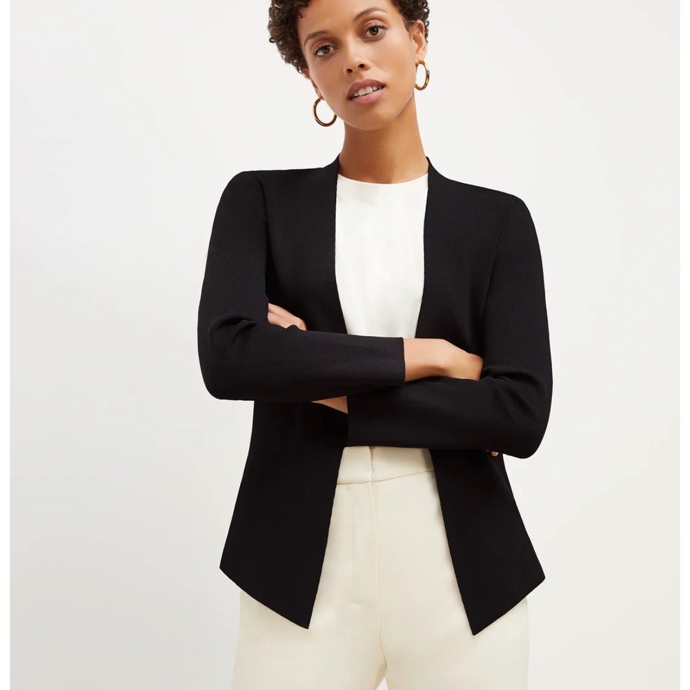 MM LaFLEUR Woolf Jardigan L Black Open Stretch Knit Cardigan Jacket Blazer